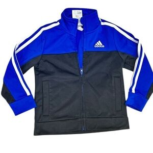 Adidas zip up Black &  Blue Track Jacket white stripe front pockets size 2t boys